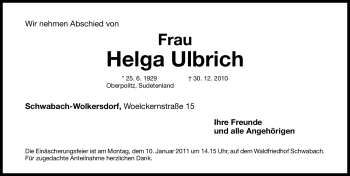 Traueranzeige von Helga Ulbrich von Nürnberger Nachrichten