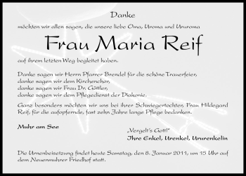 Traueranzeige von Maria Reif von Nürnberger Nachrichten
