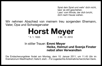 Traueranzeige von Horst Meyer von Nürnberger Nachrichten