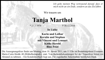 Traueranzeige von Tanja Marthol von Nürnberger Nachrichten