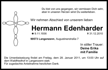 Traueranzeige von Hermann Edenharder von Nürnberger Nachrichten