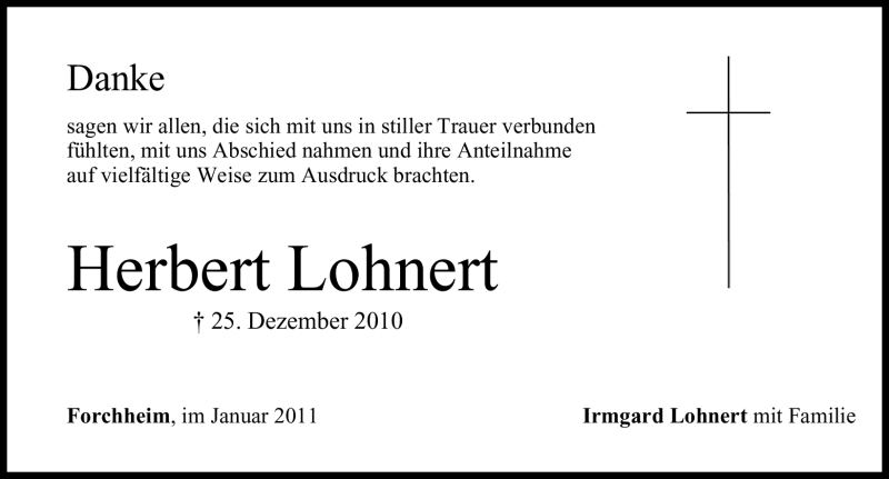  Traueranzeige für Herbert Lohnert vom 08.01.2011 aus Nürnberger Nachrichten