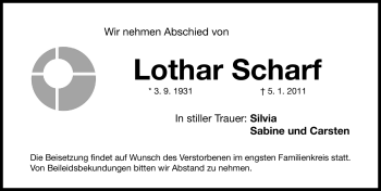 Traueranzeige von Lothar Scharf von Nürnberger Nachrichten