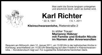 Traueranzeige von Karl Richter von Nürnberger Nachrichten