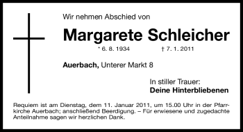 Traueranzeige von Margarete Schleicher von Nürnberger Nachrichten