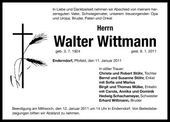 Traueranzeige von Walter Wittmann von Nürnberger Nachrichten