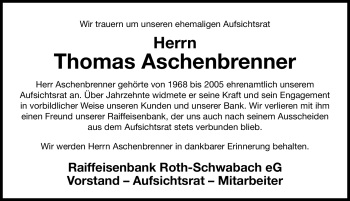 Traueranzeige von Thomas Aschenbrenner von Nürnberger Nachrichten