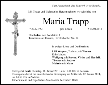 Traueranzeige von Maria Trapp von Nürnberger Nachrichten