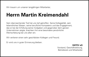 Traueranzeige von Martin Kreimendahl von Nürnberger Nachrichten
