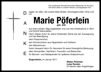 Traueranzeige von Marie Pöferlein von Nürnberger Nachrichten