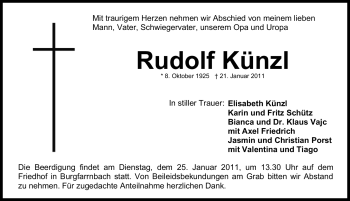 Traueranzeige von Rudolf Künzl von Nürnberger Nachrichten
