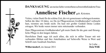Traueranzeige von Anneliese Fischer von Nürnberger Nachrichten