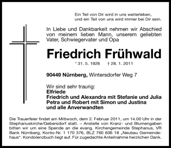 Traueranzeige von Friedrich Frühwald von Nürnberger Nachrichten