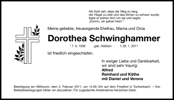 Traueranzeige von Dorothea Schwinghammer von Nürnberger Nachrichten