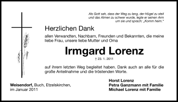 Traueranzeige von Irmgard Lorenz von Nürnberger Nachrichten