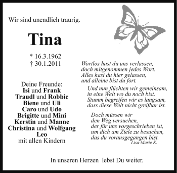 Traueranzeige von Tina  von Nürnberger Nachrichten