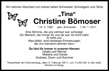 Traueranzeige von Christine Bömoser von Nürnberger Nachrichten
