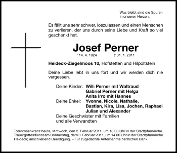 Traueranzeige von Josef Perner von Nürnberger Nachrichten