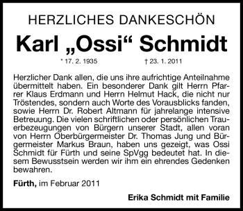 Traueranzeige von Karl Schmidt von Nürnberger Nachrichten