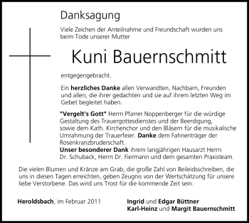 Traueranzeige von Kuni Bauernschmitt von Nürnberger Nachrichten