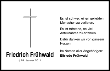 Traueranzeige von Friedrich Frühwald von Nürnberger Nachrichten