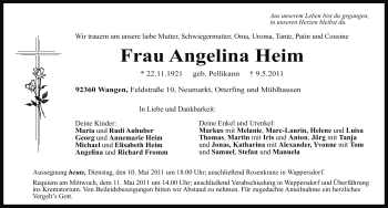 Traueranzeige von Angelina Heim von Nürnberger Nachrichten