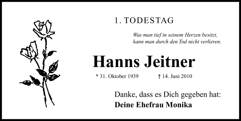  Traueranzeige für Hanns Jeitner vom 14.06.2011 aus Nürnberger Nachrichten