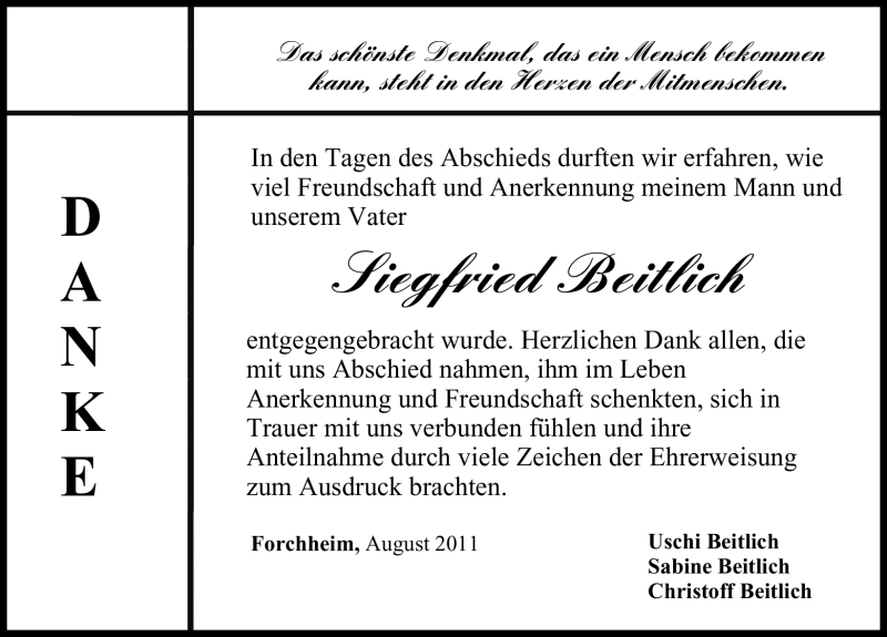  Traueranzeige für Siegfried Beitlich vom 27.08.2011 aus Nürnberger Nachrichten