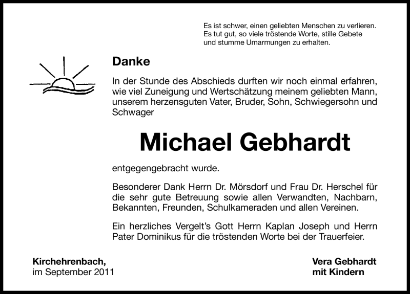  Traueranzeige für Michael Gebhardt vom 19.09.2011 aus Nürnberger Nachrichten