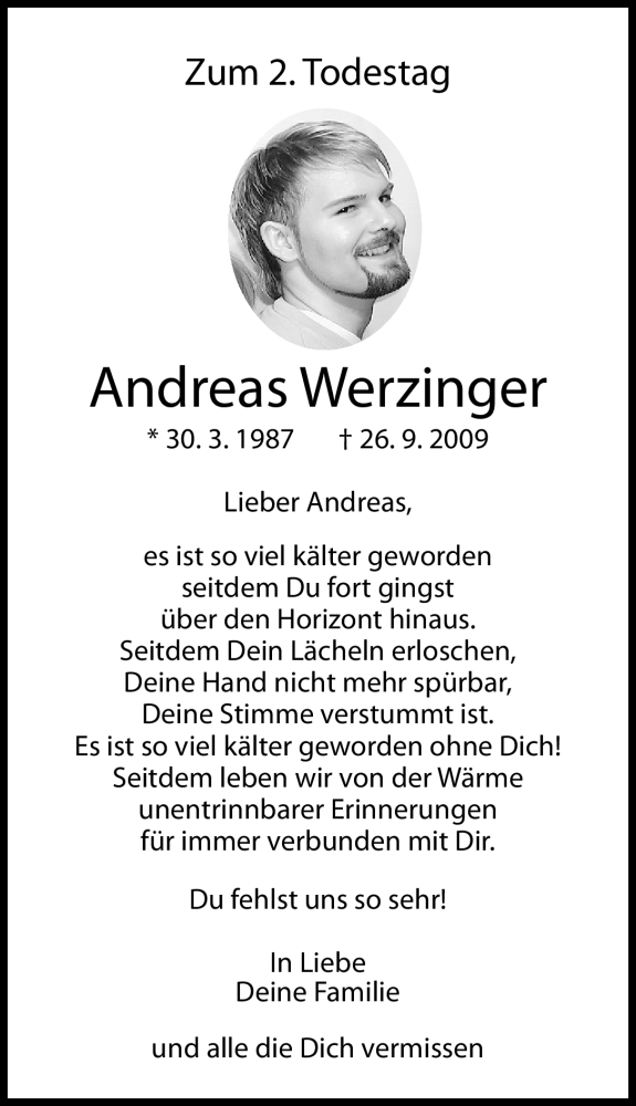  Traueranzeige für Andreas Werzinger vom 26.09.2011 aus Nürnberger Nachrichten
