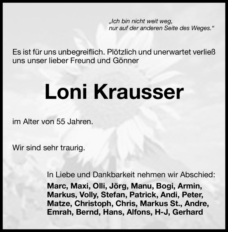  Traueranzeige für Loni Krausser vom 07.10.2011 aus Nürnberger Nachrichten