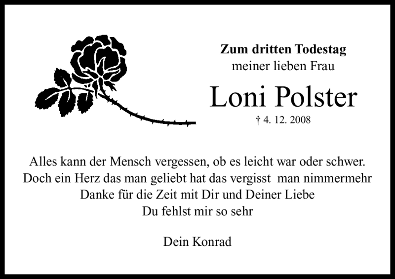  Traueranzeige für Loni Polster vom 03.12.2011 aus Nürnberger Nachrichten