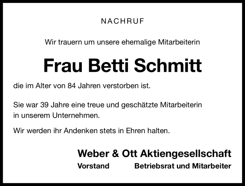  Traueranzeige für Betti Schmitt vom 30.11.2011 aus Nürnberger Nachrichten