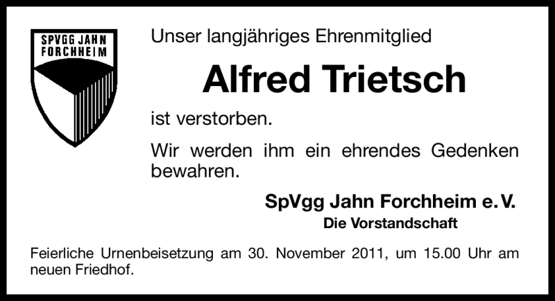  Traueranzeige für Alfred Trietsch vom 28.11.2011 aus Nürnberger Nachrichten