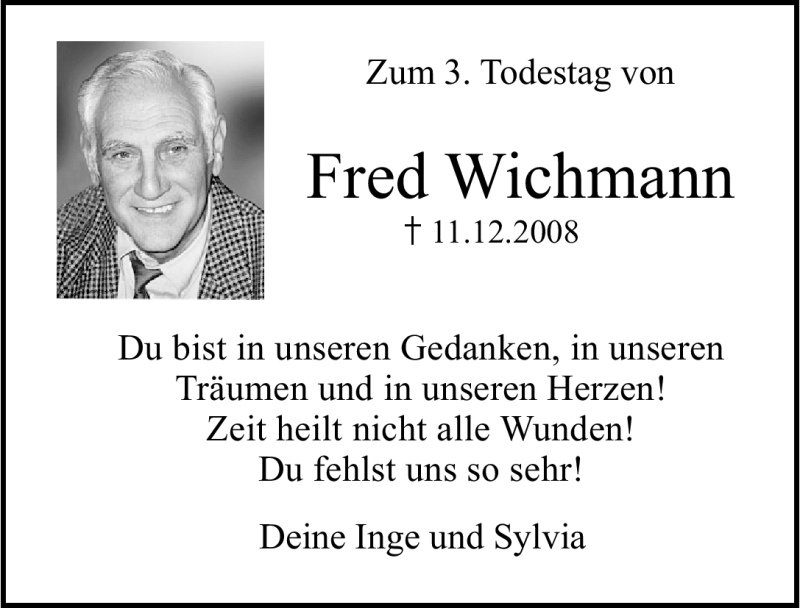  Traueranzeige für Fred Wichmann vom 10.12.2011 aus Nürnberger Nachrichten