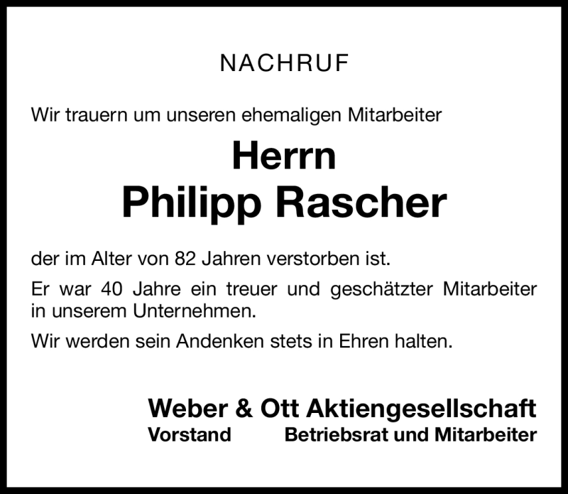  Traueranzeige für Philipp Rascher vom 14.03.2012 aus Nordbayerische Nachrichten Forchheim Lokal