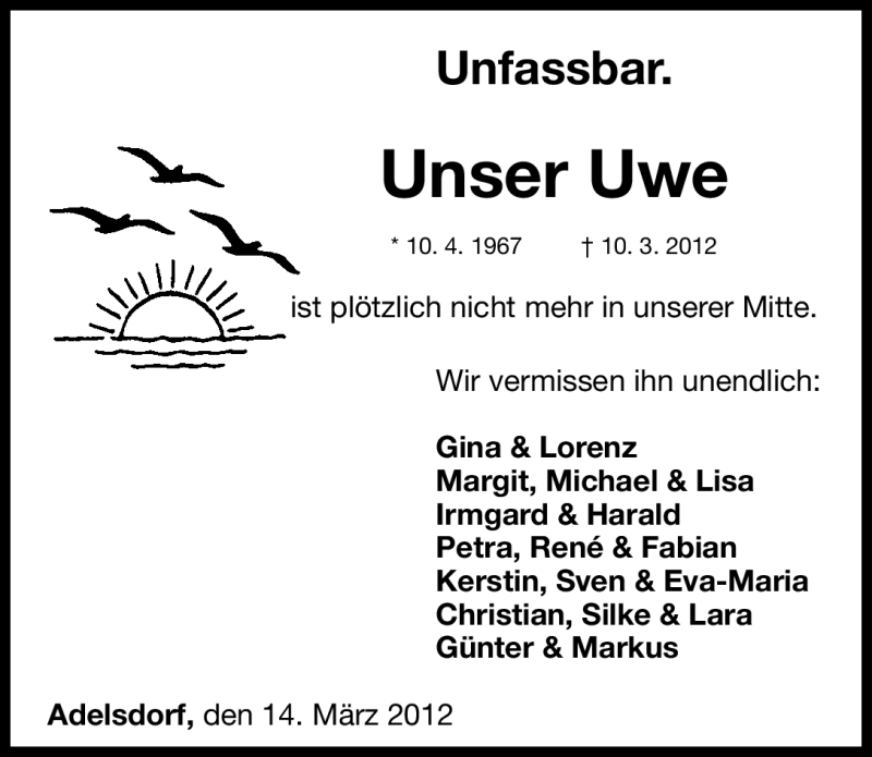  Traueranzeige für Uwe Albert vom 14.03.2012 aus Erlanger Nachrichten Lokal