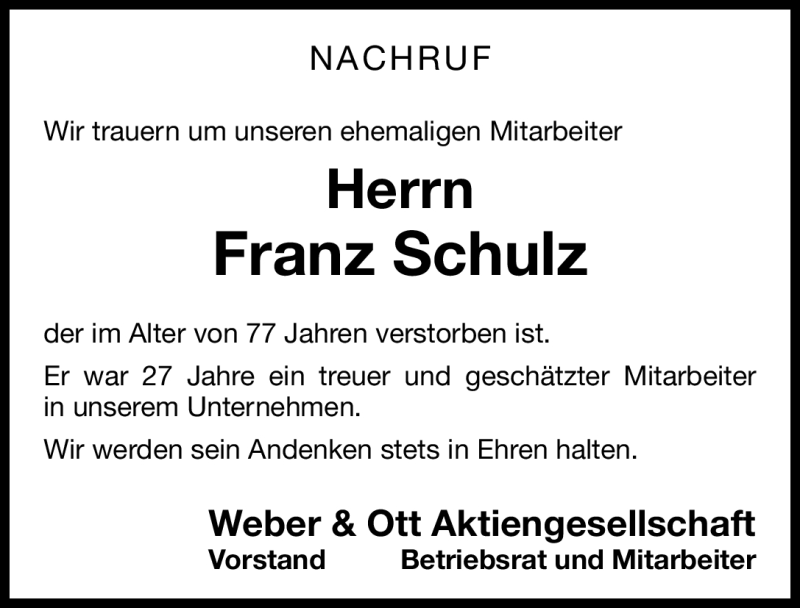  Traueranzeige für Franz Schulz vom 15.03.2012 aus Nordbayerische Nachrichten Forchheim Lokal
