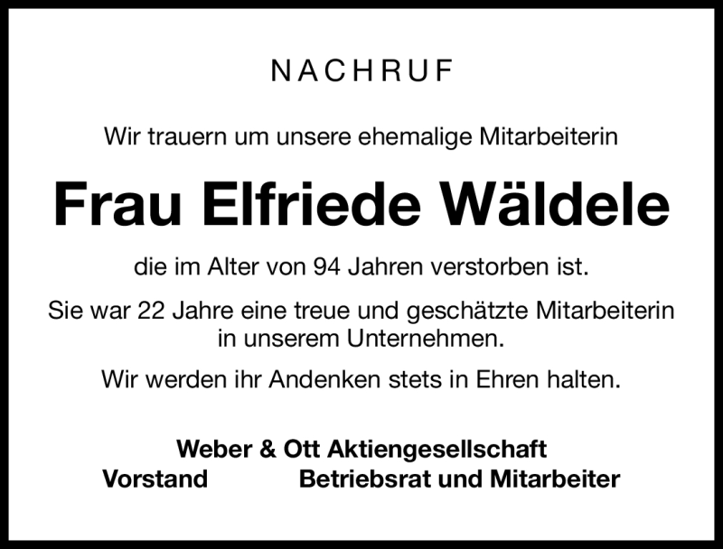  Traueranzeige für Elfriede Wäldele vom 20.03.2012 aus Nordbayerische Nachrichten Forchheim Lokal