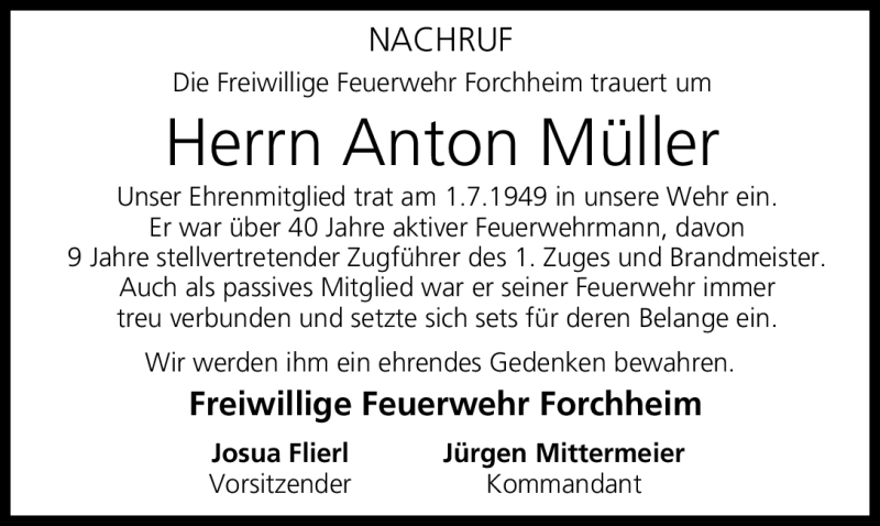  Traueranzeige für Anton Müller vom 11.04.2012 aus Nordbayerische Nachrichten Forchheim Lokal
