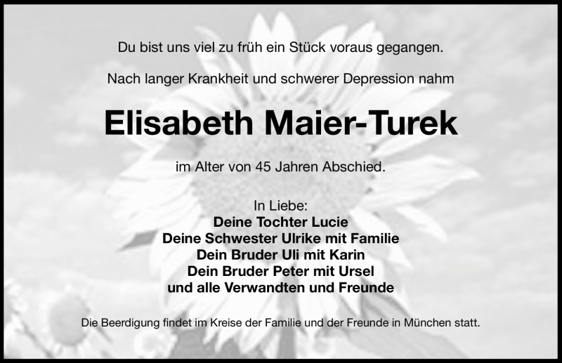  Traueranzeige für Elisabeth Maier-Turek vom 23.05.2012 aus Nordbayerische Nachrichten Forchheim Lokal