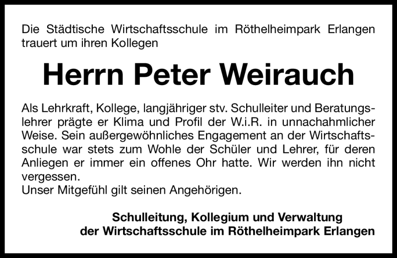  Traueranzeige für Peter Weirauch vom 24.05.2012 aus Erlanger Nachrichten Lokal