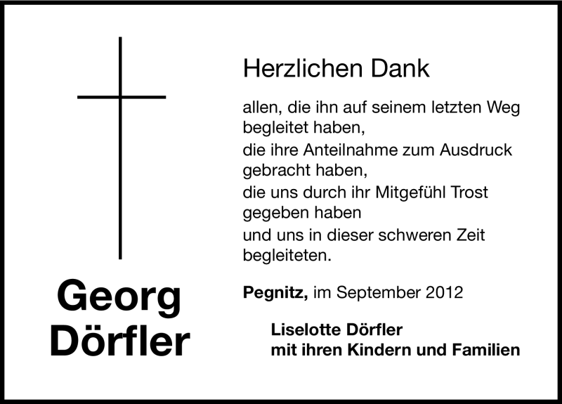  Traueranzeige für Georg Dörfler vom 22.09.2012 aus Nordbayerische Nachrichten Pegnitz Lokal