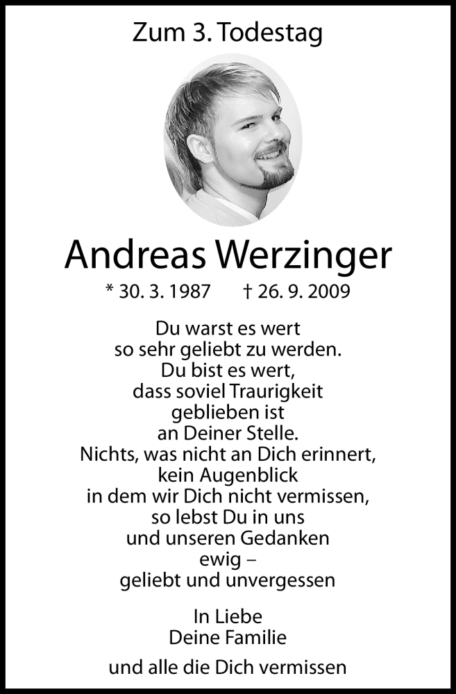  Traueranzeige für Andreas Werzinger vom 26.09.2012 aus Gesamtausgabe Nürnberger Nachrichten/ Nürnberger Ztg.