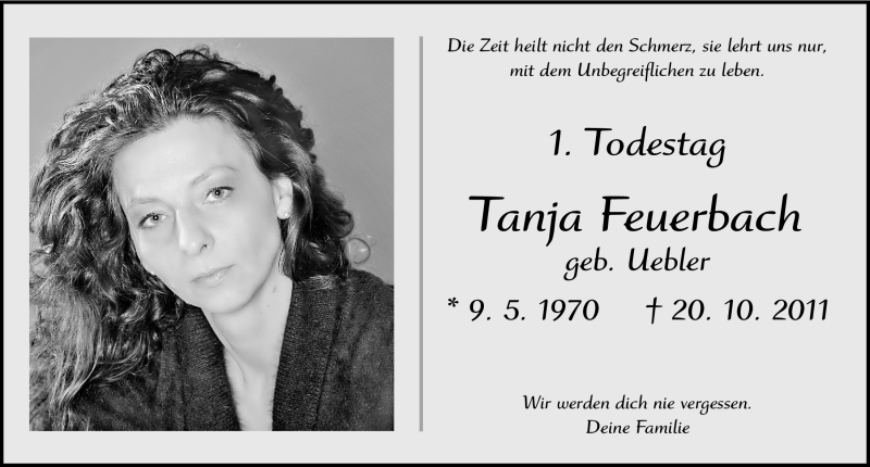  Traueranzeige für Tanja Feuerbach vom 20.10.2012 aus Erlanger Nachrichten Lokal