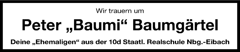  Traueranzeige für Peter Baumgärtel vom 15.11.2012 aus Gesamtausgabe Nürnberger Nachrichten/ Nürnberger Ztg.