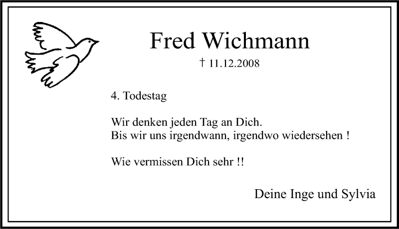  Traueranzeige für Fred Wichmann vom 11.12.2012 aus Erlanger Nachrichten Lokal