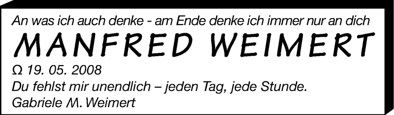  Traueranzeige für Manfred Weimert vom 18.05.2013 aus Gesamtausgabe Nürnberger Nachrichten/ Nürnberger Ztg.