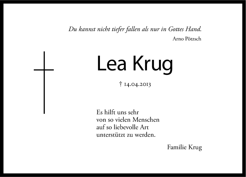  Traueranzeige für Lea Krug vom 08.06.2013 aus Erlanger Nachrichten Lokal