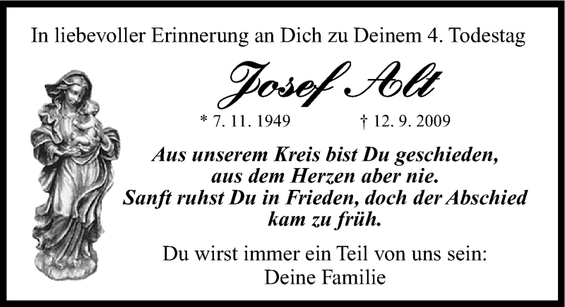  Traueranzeige für Josef Alt vom 12.09.2013 aus Nordbayerische Nachrichten Forchheim Lokal